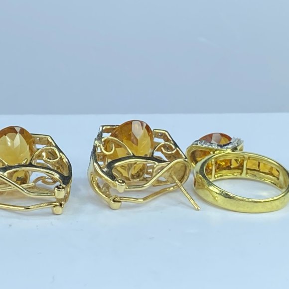 H Stern 18K/14 yellow gold oval Citrine Diamond earrings ring set 14.0g JR78323 - Picture 4 of 11
